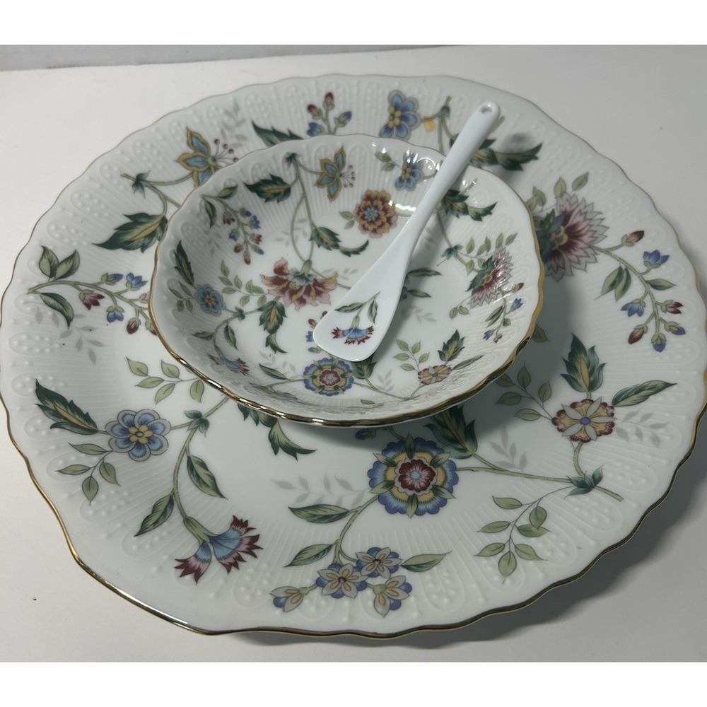 Andrea By Sadek Corona Gold Trim (3pc) Party Serv/ Plate, Bowl & Spoon G50